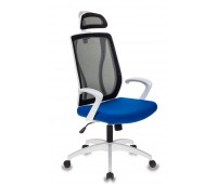 Кресло руководителя Бюрократ MC-W411-H, B, 26-21 черный TW-01 сиденье синий 26-21 сетка, ткань (пластик белый)
