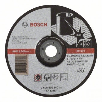 Bosch Обдирочный круг, выпуклый Expert for Inox AS 30 S INOX BF, 180 мм, 6,0 мм (2608600540)