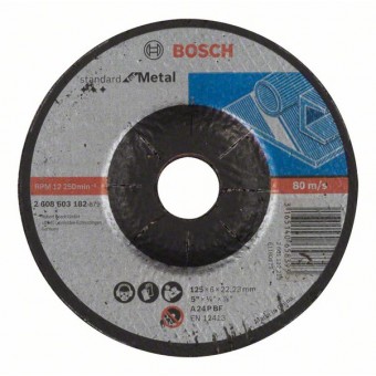 Bosch Обдирочный круг, выпуклый, Standard for Metal A 24 P BF, 125 мм, 22,23 мм, 6,0 мм (2608603182)