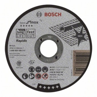 Bosch Отрезной круг, прямой, Best for Inox, Rapido A 60 W INOX BF, 115 мм, 1,0 мм (2608603490)
