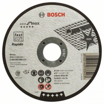 Bosch Отрезной круг, прямой, Best for Inox, Rapido A 60 W INOX BF, 125 мм, 0,8 мм (2608603488)