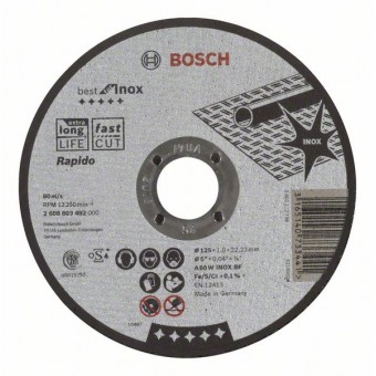 Bosch Отрезной круг, прямой, Best for Inox, Rapido A 60 W INOX BF, 125 мм, 1,0 мм (2608603492)