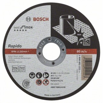 Bosch Отрезной круг, прямой, Best for Inox - Rapido Long Life A 60 W BF 41, 125 мм, 22,23 мм, 1,0 мм (2608602221)