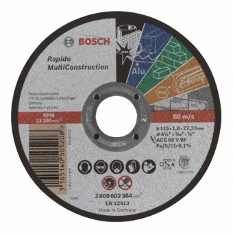 Bosch Отрезной круг, прямой, Rapido Multi Construction ACS 60 V BF, 115 мм, 1,0 мм (2608602384)