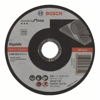 Bosch Отрезной круг, прямой, Standard for Inox - Rapido WA 60 T BF, 125 мм, 22,23 мм, 1,0 мм (2608603171)