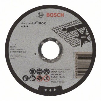 Bosch Отрезной круг, прямой, Standard for Inox WA 60 T BF, 115 мм, 22,23 мм, 1,6 мм (2608603170)
