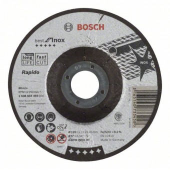 Bosch Отрезной круг, выпуклый, Best for Inox, Rapido A 60 W INOX BF, 125 мм, 1,0 мм (2608603493)
